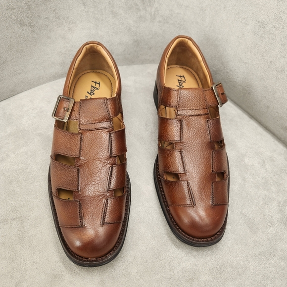 Flag Sandals Men\'s 13 Brown Cigar Leather Monroe Fisherman Casual Chic New $170 main image 4